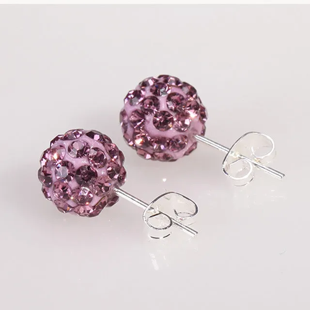 10 Color 8 MM Shamballa Earrings Micro Disco Ball Shamballa Round CZ Stud Earrings For Women Girls Fashion Jewelry Wholesale
