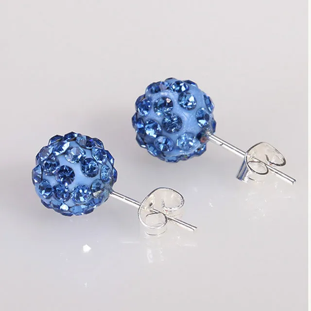 10 Color 8 MM Shamballa Earrings Micro Disco Ball Shamballa Round CZ Stud Earrings For Women Girls Fashion Jewelry Wholesale