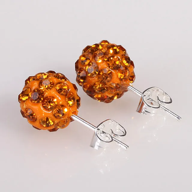 10 Color 8 MM Shamballa Earrings Micro Disco Ball Shamballa Round CZ Stud Earrings For Women Girls Fashion Jewelry Wholesale
