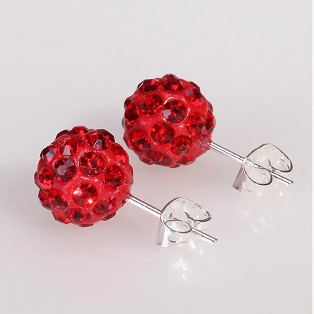 10 Color 8 MM Shamballa Earrings Micro Disco Ball Shamballa Round CZ Stud Earrings For Women Girls Fashion Jewelry Wholesale
