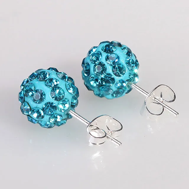 10 Color 8 MM Shamballa Earrings Micro Disco Ball Shamballa Round CZ Stud Earrings For Women Girls Fashion Jewelry Wholesale