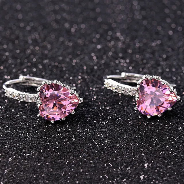 2016 New Arrival Silver Color 4 Color Stones Heart Shape Trendy & Elegant AAA Zircon Stud Earring for Party n Gift YIE095