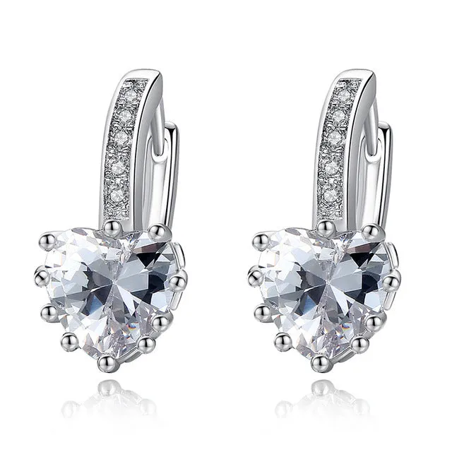 2016 New Arrival Silver Color 4 Color Stones Heart Shape Trendy & Elegant AAA Zircon Stud Earring for Party n Gift YIE095