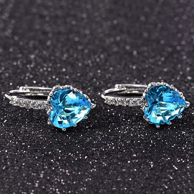 2016 New Arrival Silver Color 4 Color Stones Heart Shape Trendy & Elegant AAA Zircon Stud Earring for Party n Gift YIE095