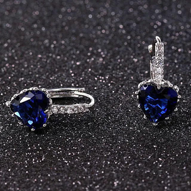 2016 New Arrival Silver Color 4 Color Stones Heart Shape Trendy & Elegant AAA Zircon Stud Earring for Party n Gift YIE095