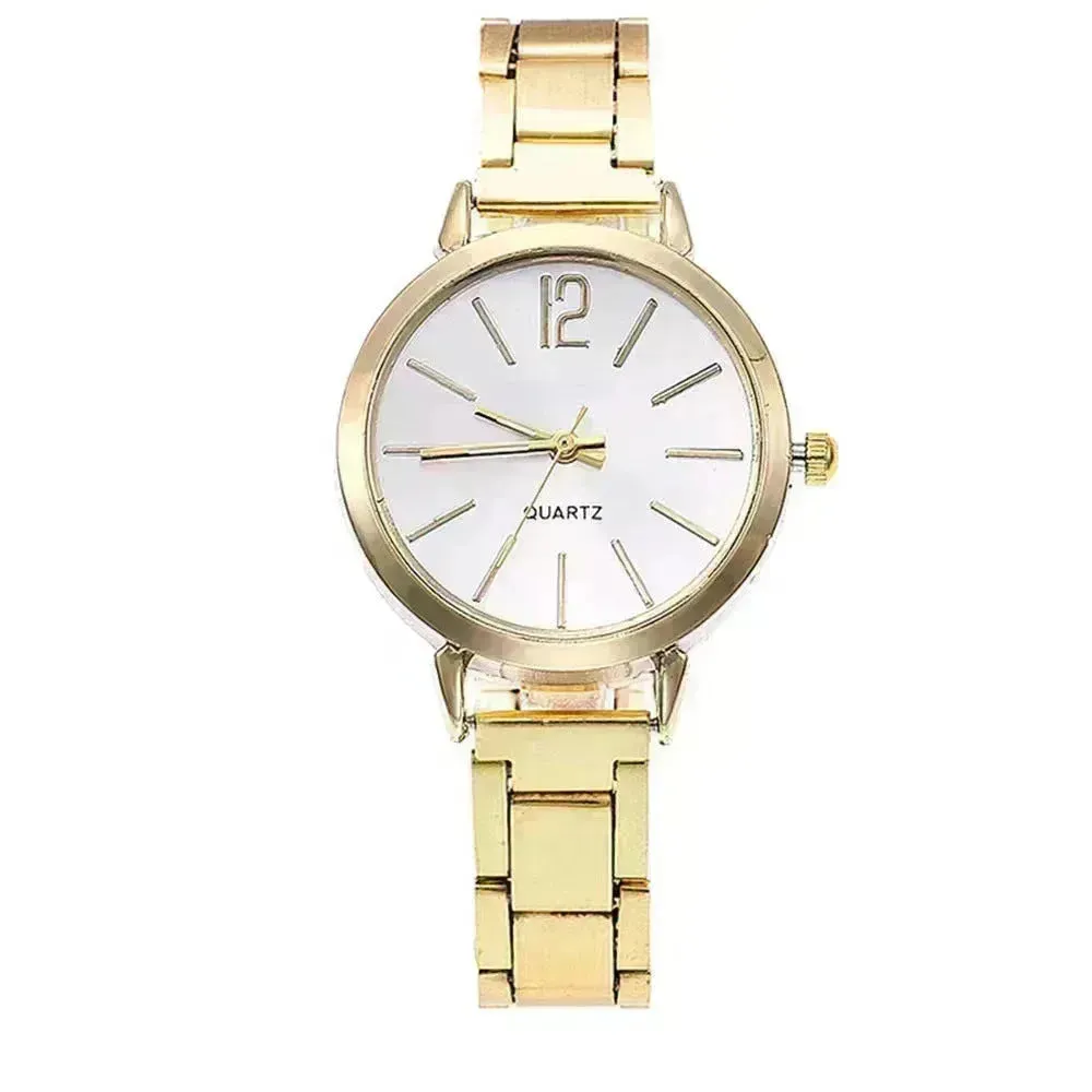 2pcs Narrow Strap Steel Strap Bracelet and  Quartz Watch women