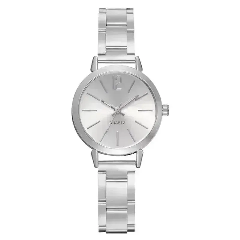 2pcs Narrow Strap Steel Strap Bracelet and  Quartz Watch women