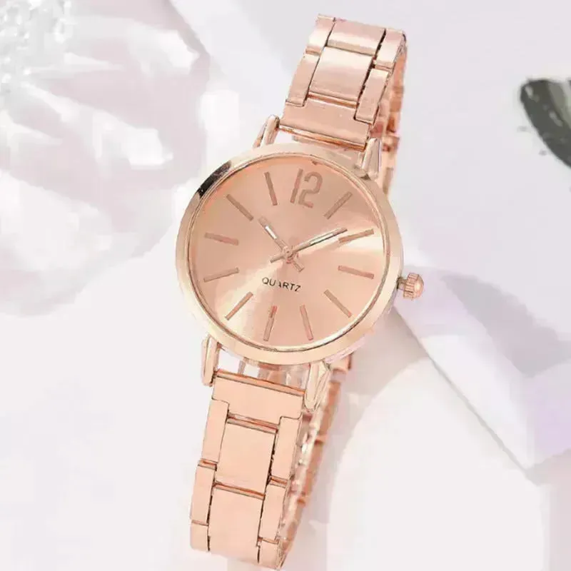 2pcs Narrow Strap Steel Strap Bracelet and  Quartz Watch women