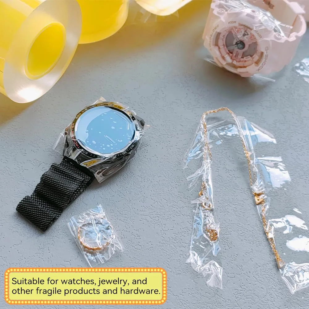 8cm Jewelry Packaging Static Cling Film PVC Clear Protective Tape, Watch/Bracelet/Bangle Dust and Scratch Proof Self-Adhesive Wrap, 164ft Long