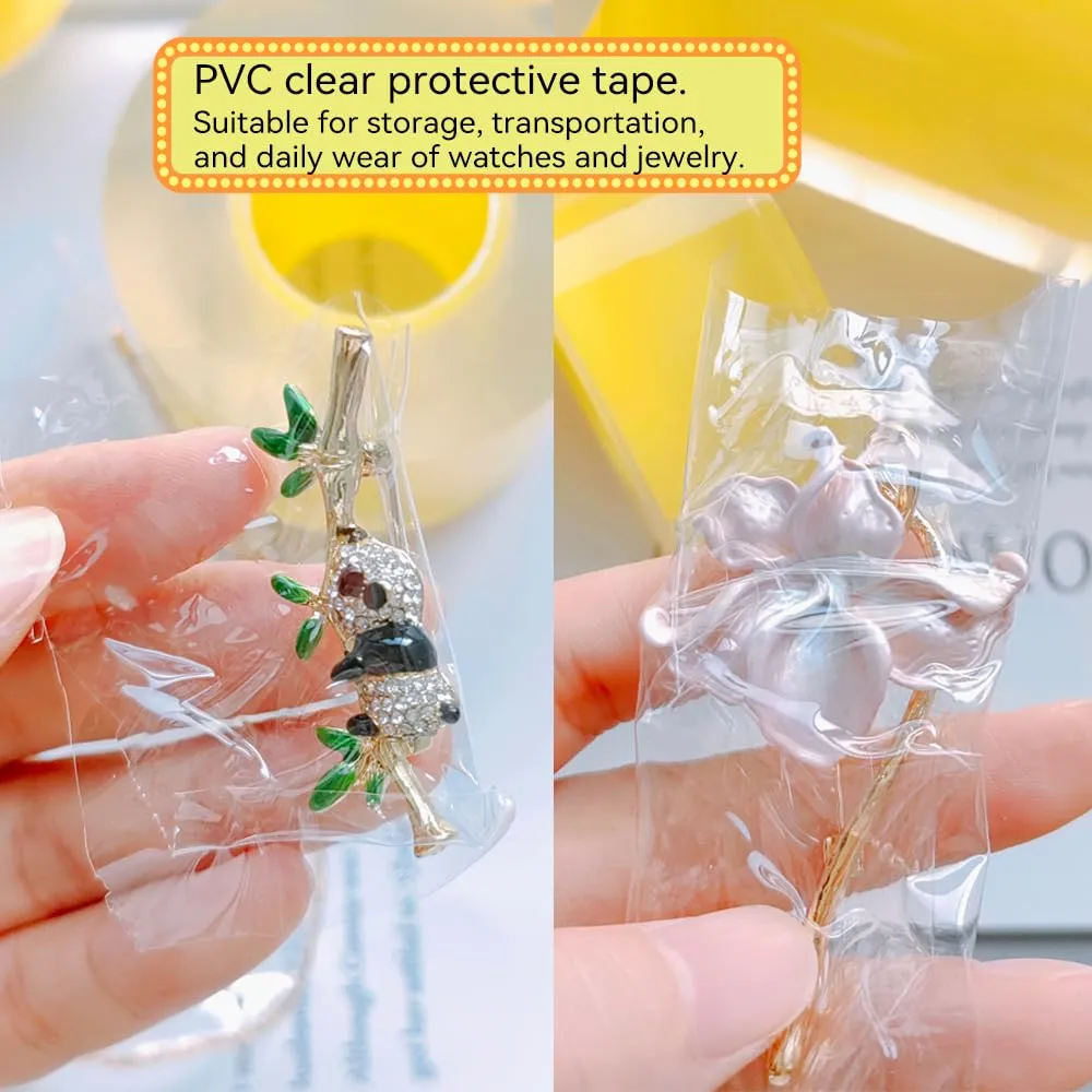 8cm Jewelry Packaging Static Cling Film PVC Clear Protective Tape, Watch/Bracelet/Bangle Dust and Scratch Proof Self-Adhesive Wrap, 164ft Long