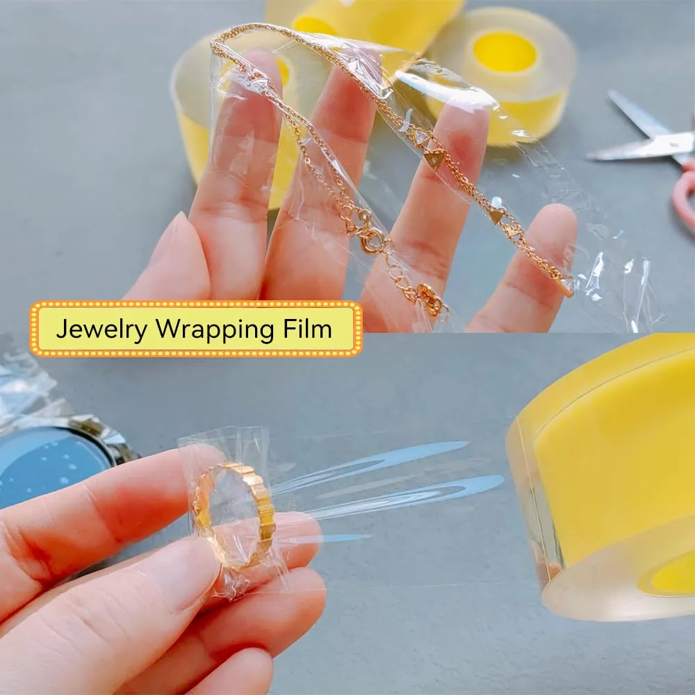8cm Jewelry Packaging Static Cling Film PVC Clear Protective Tape, Watch/Bracelet/Bangle Dust and Scratch Proof Self-Adhesive Wrap, 164ft Long