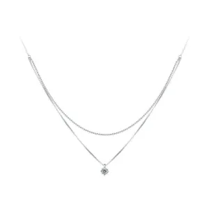 925 Sterling Silver Shining Zircon Pendant Necklace Double Layer Neck Chain for Women Engagement Wedding Fine Jewelry