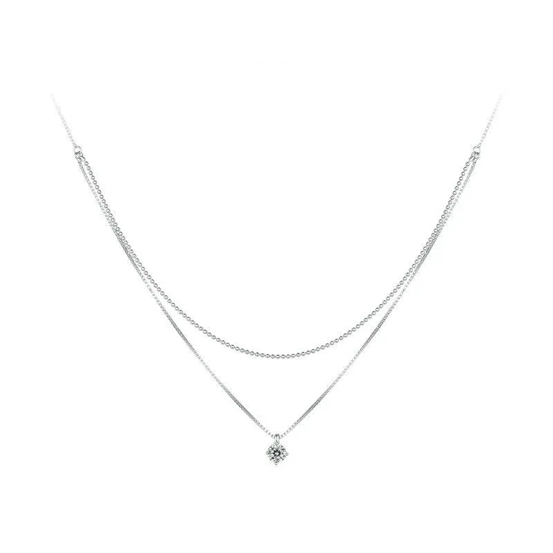 925 Sterling Silver Shining Zircon Pendant Necklace Double Layer Neck Chain for Women Engagement Wedding Fine Jewelry