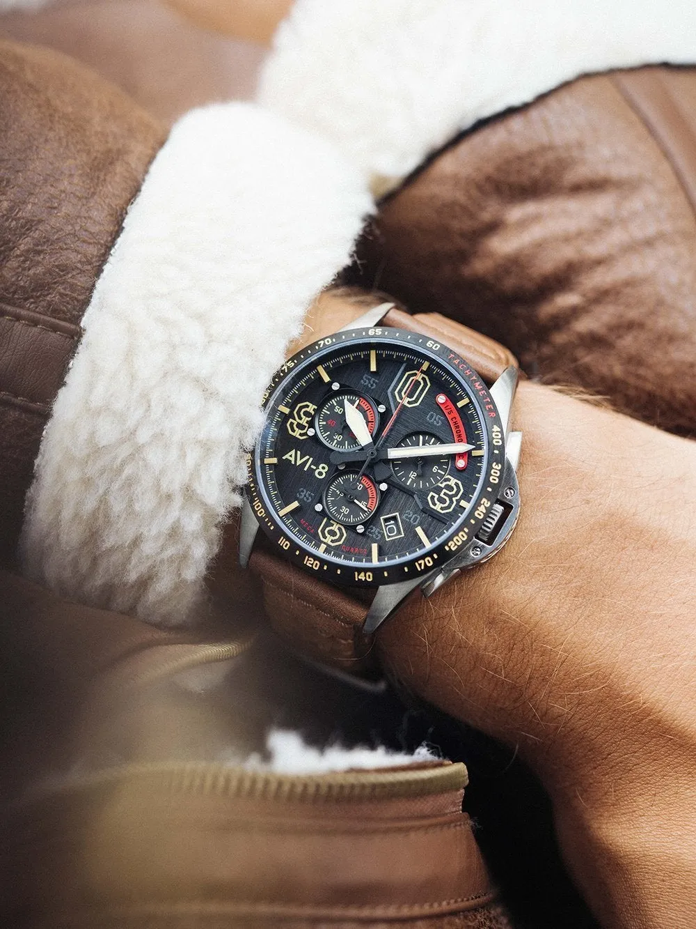 AVI-8 Men's Brown P-51 Mustang Chronograph Watch AV-4077-02