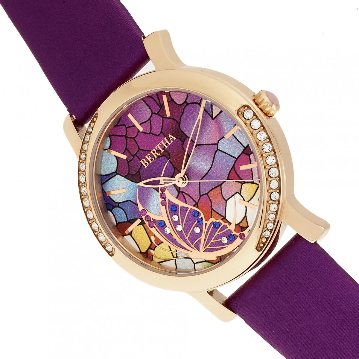 Bertha Vanessa Leather Band Watch - Purple