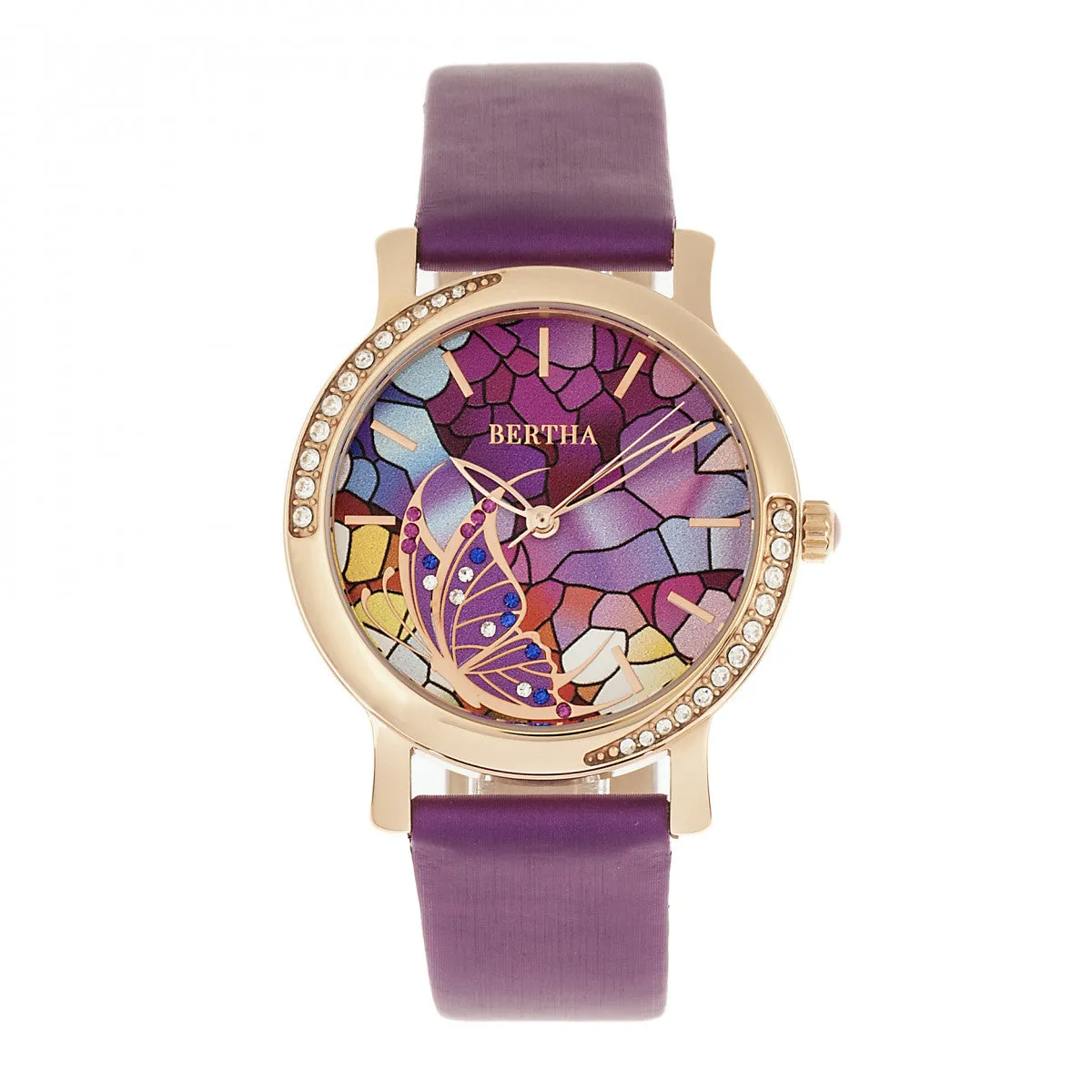 Bertha Vanessa Leather Band Watch - Purple