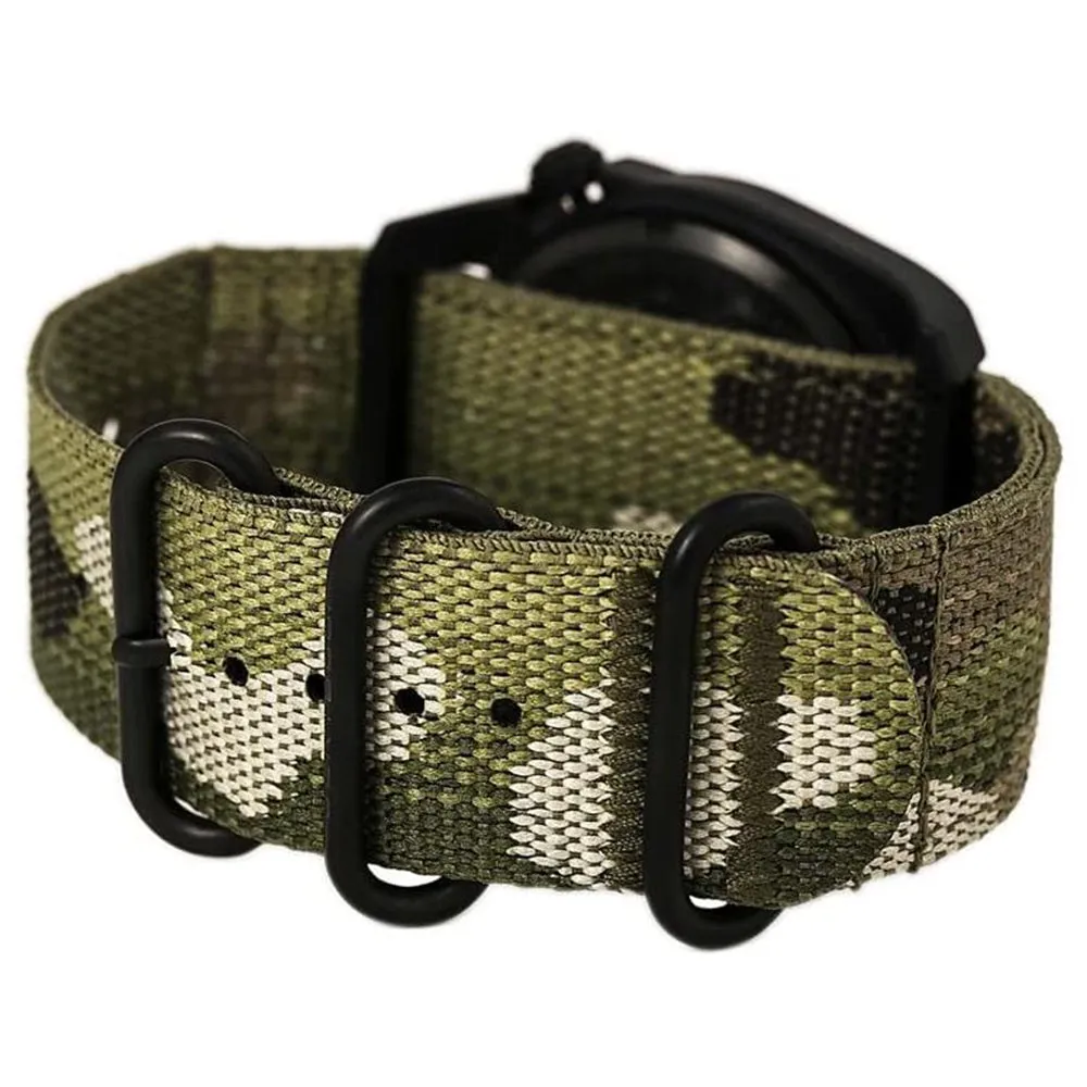 Bertucci Men's A-5P Illuminated Green Camo Nylon Band Field Black Dial Black Watch - 13503