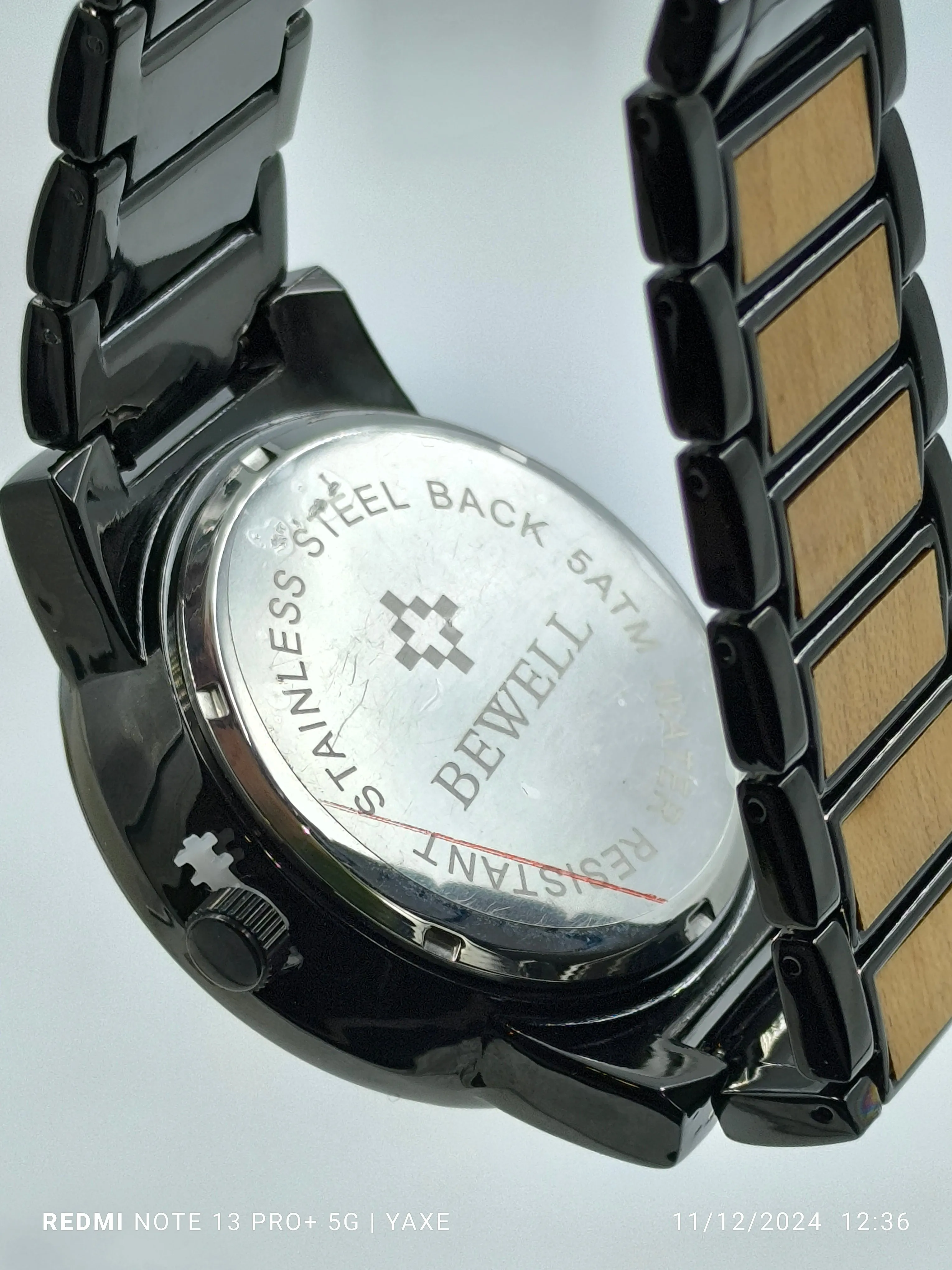 BEWELL Black Metal Mix  Wood Watch for Men