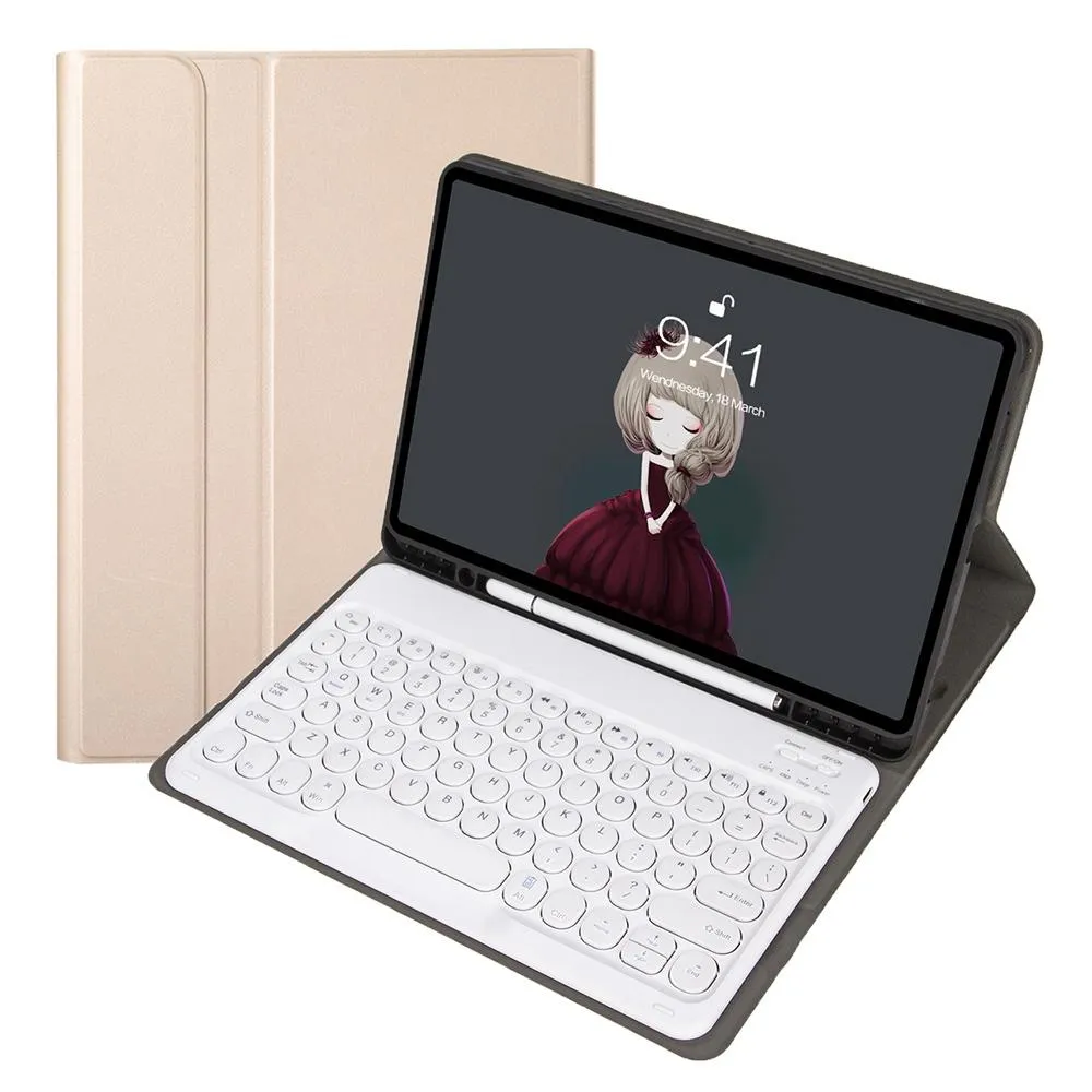 Bluetooth Keyboard Leather Case For Ipad 10.2 / 10.5 / Pro With Detachable Keycap Pen Slot & Stand