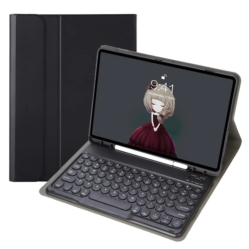 Bluetooth Keyboard Leather Case For Ipad 10.2 / 10.5 / Pro With Detachable Keycap Pen Slot & Stand