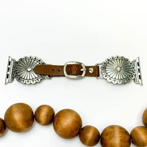 Brown Smart Watch Band with Silver Tone Oval Conchos