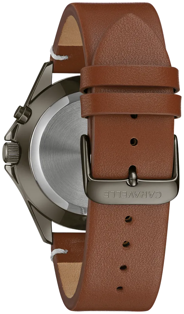 Caravelle by Bulova Classic Gunmetal & Brown Leather, Olive Dial Watch