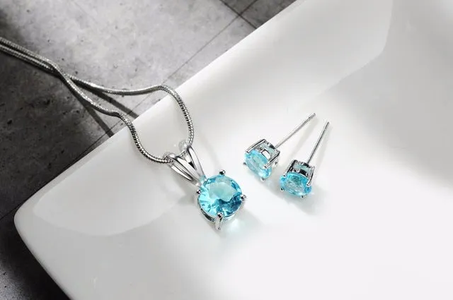 CARSINEL CZ Necklace Earring Jewelry Sets Wholesale Silver color Snake Chain Necklace Stud Earring Wedding Bridal Engagement