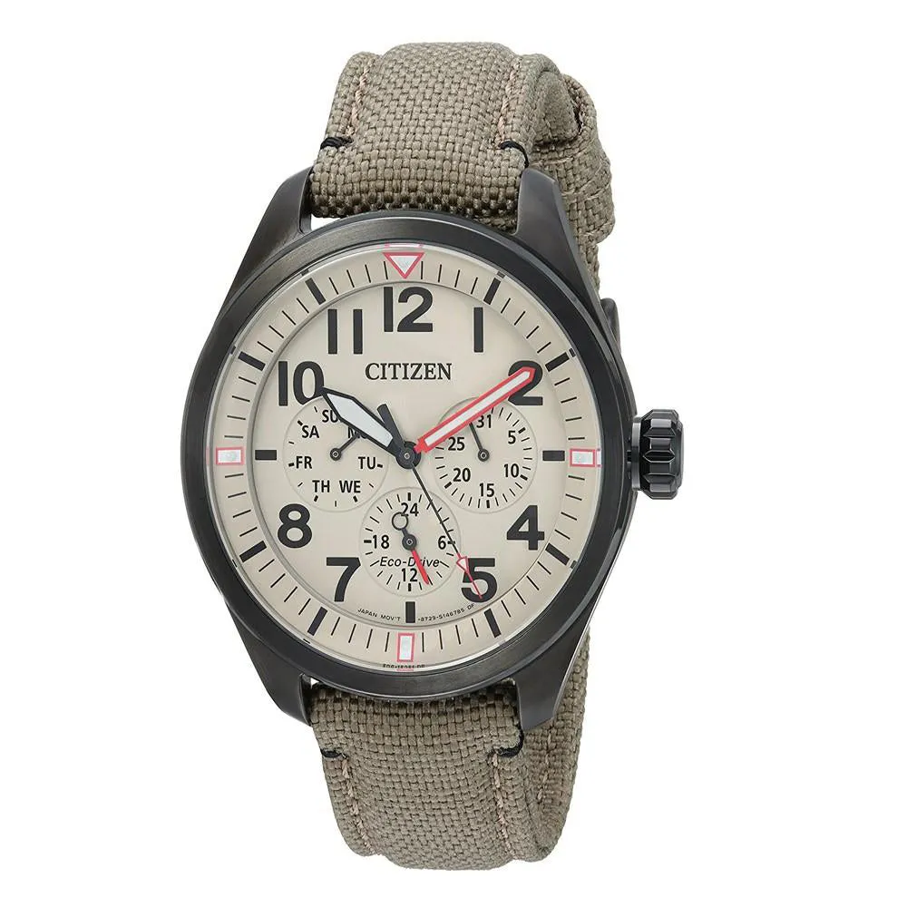 Citizen Mens Green Nylon Strap Grey Quartz Dial Military Crystal  Watch - BU2055-08X