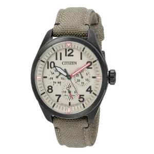 Citizen Mens Green Nylon Strap Grey Quartz Dial Military Crystal  Watch - BU2055-08X