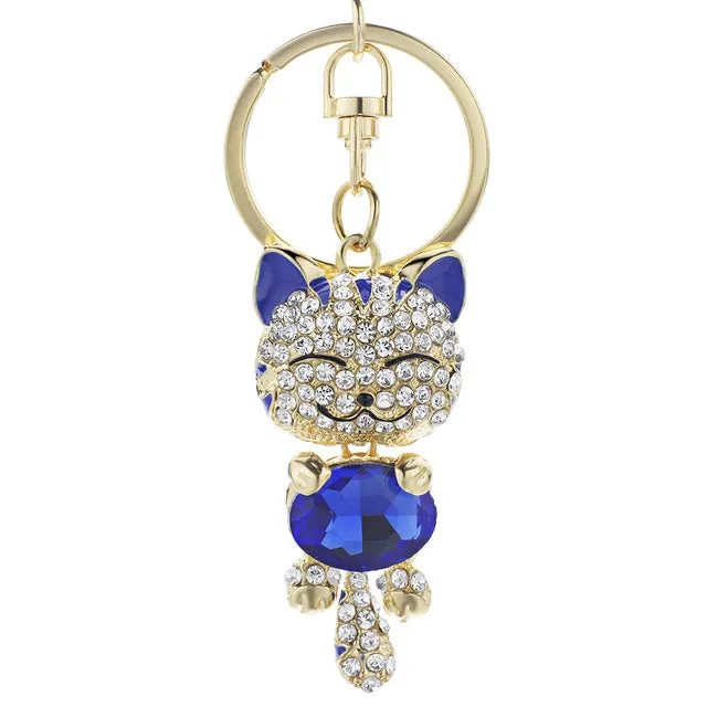 Cute Cat Crystal Rhinestone Keyrings Key Chains Rings Holder Purse Bag For Car Lovely Keychains K218C
