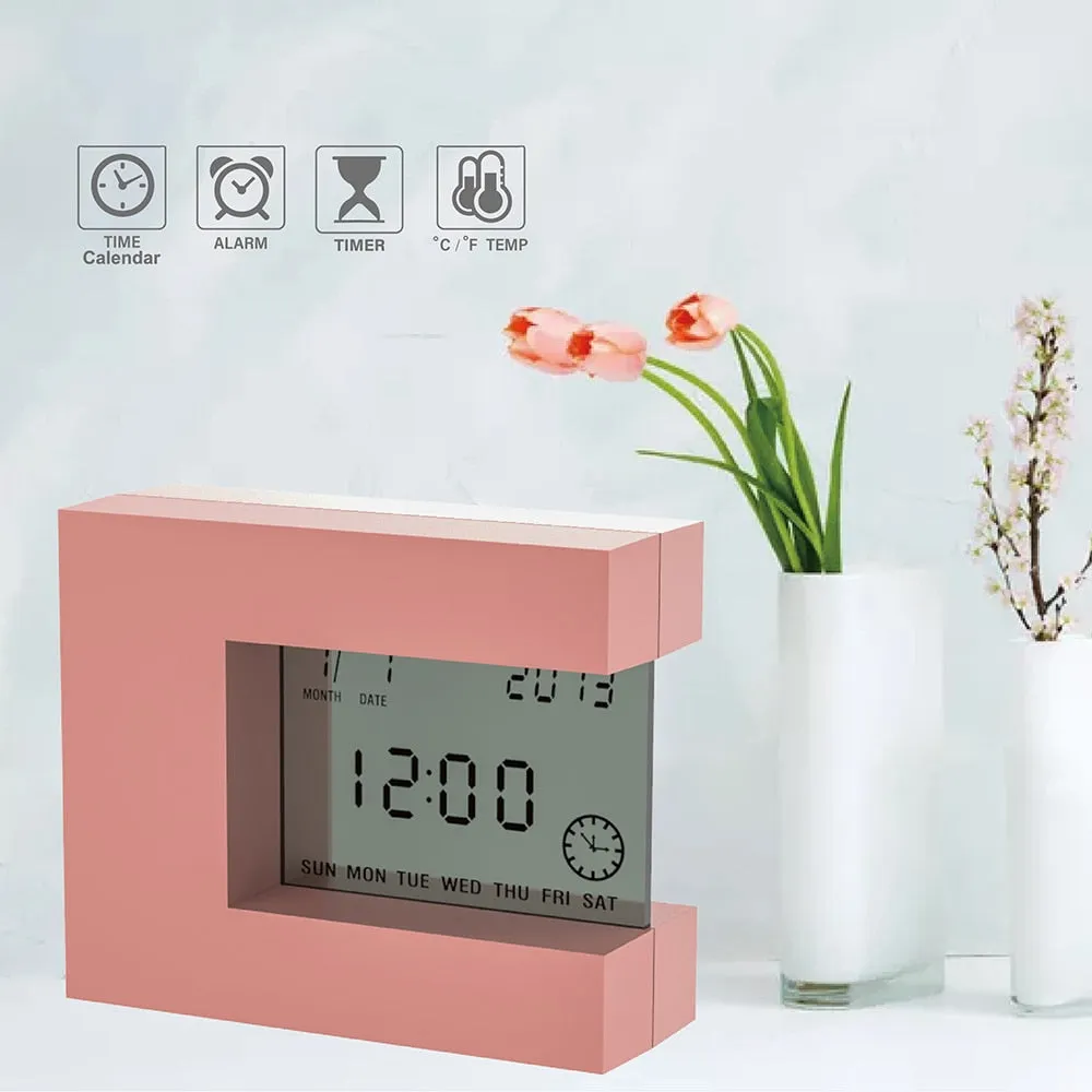 Digital Desk Calendar Alarm clock  with Indoor Thermometer &amp; Countdown Timer  Electronic Square Bedside Watch Modern design