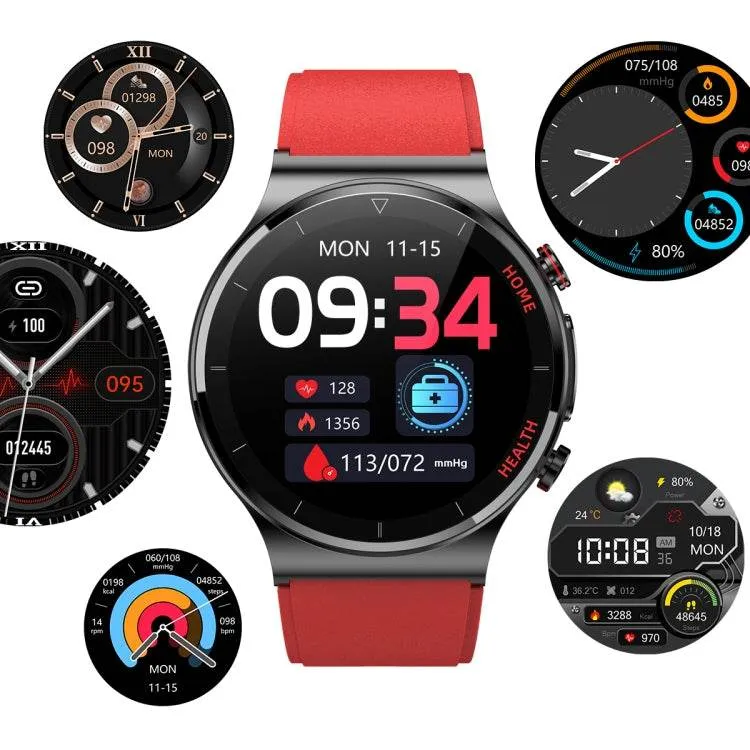 E300 Smart Health Watch with 1.32-Inch Touch Screen, Leather Strap, and Advanced Health Monitoring Features