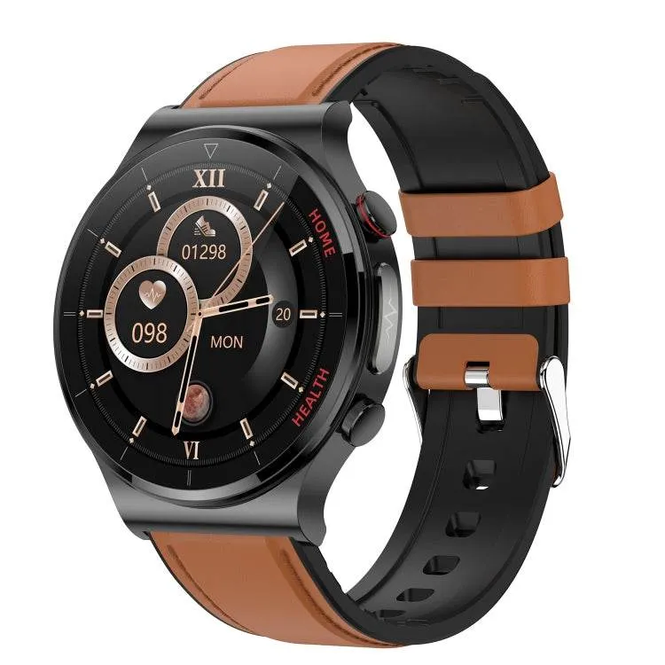 E300 Smart Health Watch with 1.32-Inch Touch Screen, Leather Strap, and Advanced Health Monitoring Features