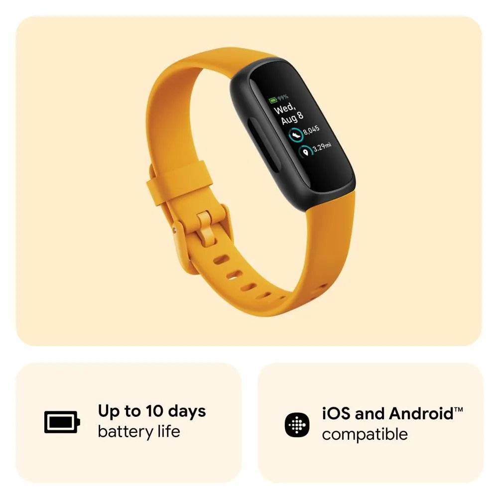 Fitbit Inspire 3 Health & Fitness Tracker(Morning Glow / Black) With 6M Premium FB424BKYW-FRCJK