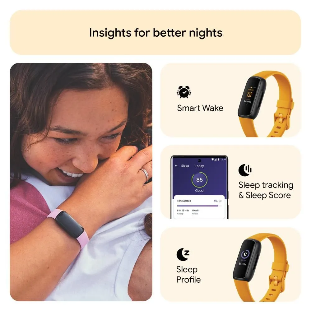 Fitbit Inspire 3 Health & Fitness Tracker(Morning Glow / Black) With 6M Premium FB424BKYW-FRCJK