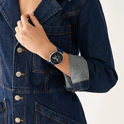 Fossil Unisex Gen 6 44mm Wellness Edition Touchscreen Silicone Smart Watch, Color: Silver, Navy (Model: FTW4070V)