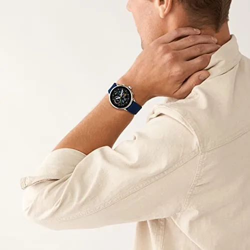 Fossil Unisex Gen 6 44mm Wellness Edition Touchscreen Silicone Smart Watch, Color: Silver, Navy (Model: FTW4070V)