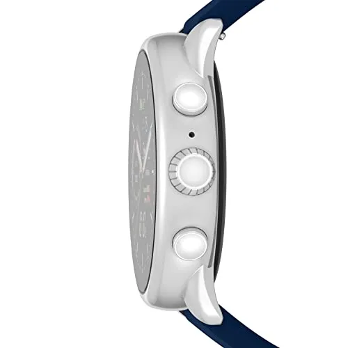 Fossil Unisex Gen 6 44mm Wellness Edition Touchscreen Silicone Smart Watch, Color: Silver, Navy (Model: FTW4070V)