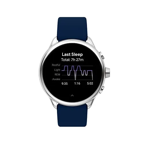 Fossil Unisex Gen 6 44mm Wellness Edition Touchscreen Silicone Smart Watch, Color: Silver, Navy (Model: FTW4070V)