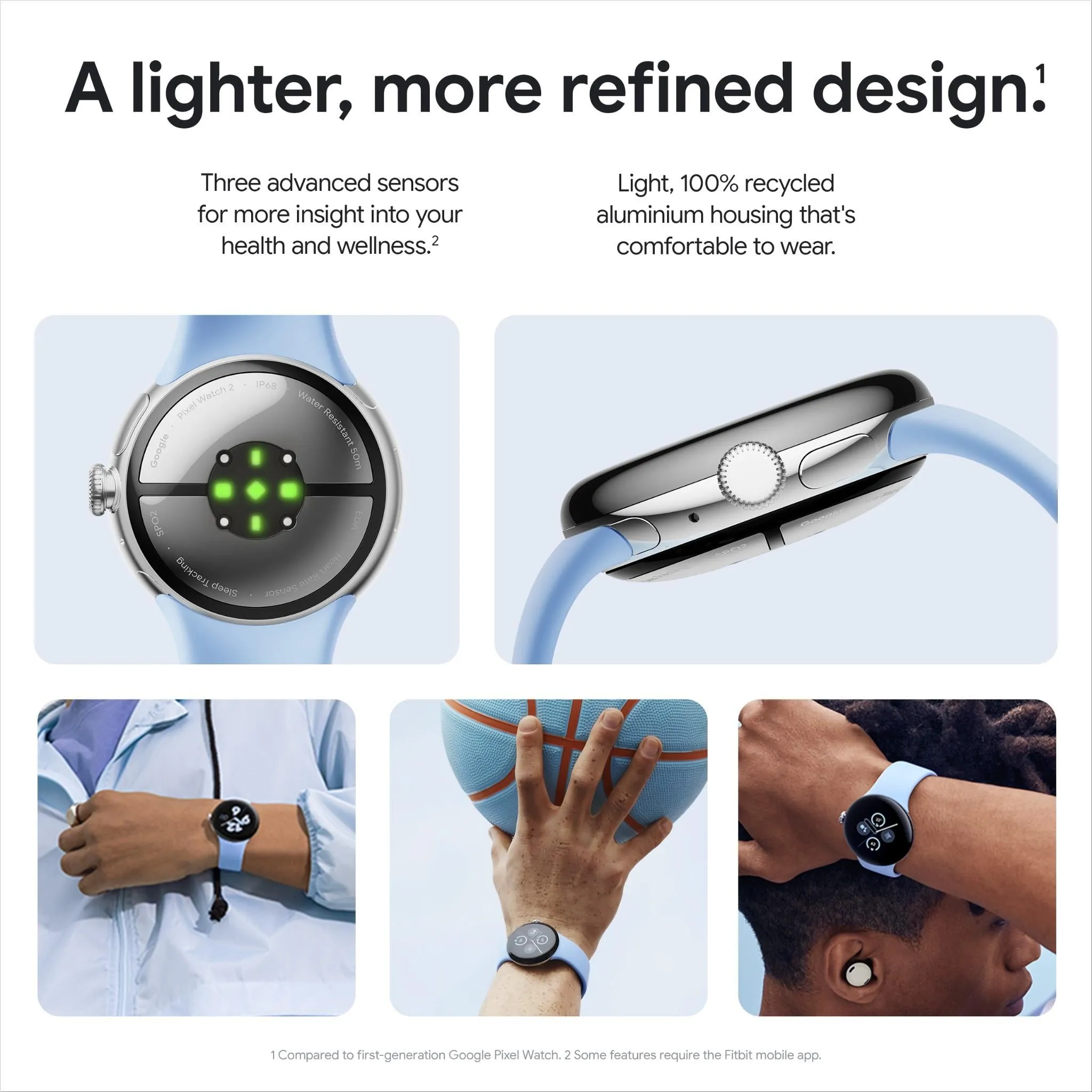 Google Pixel Watch 2 LTE (Polished Silver with Bay Active Band)