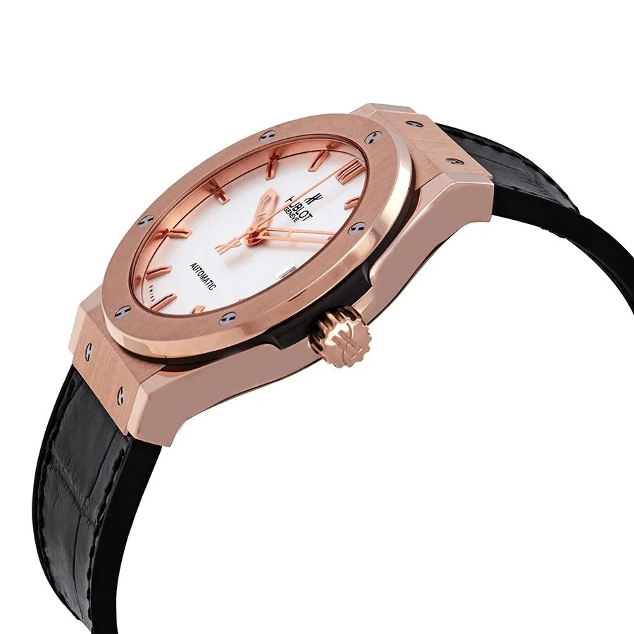 Hublot Classic Fusion Opalin Dial 18K Rose Gold Black Alligator Rubber Men's Watch 511.PX.2610.LR