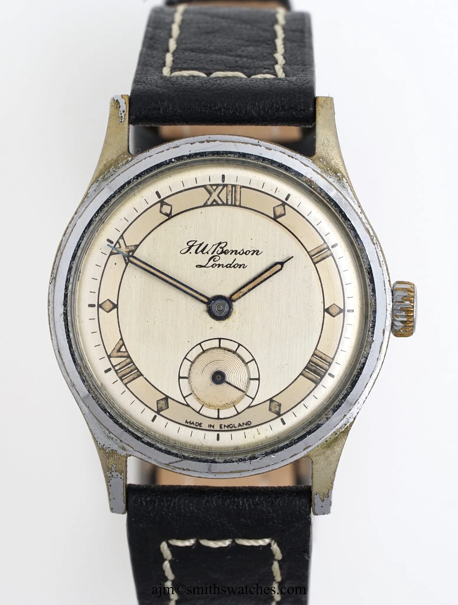 J W BENSON LONDON SMITHS MADE IN ENGLAND ROMAN NUMERAL DIAL DENNISON AQUATITE CASE C 1953 5
