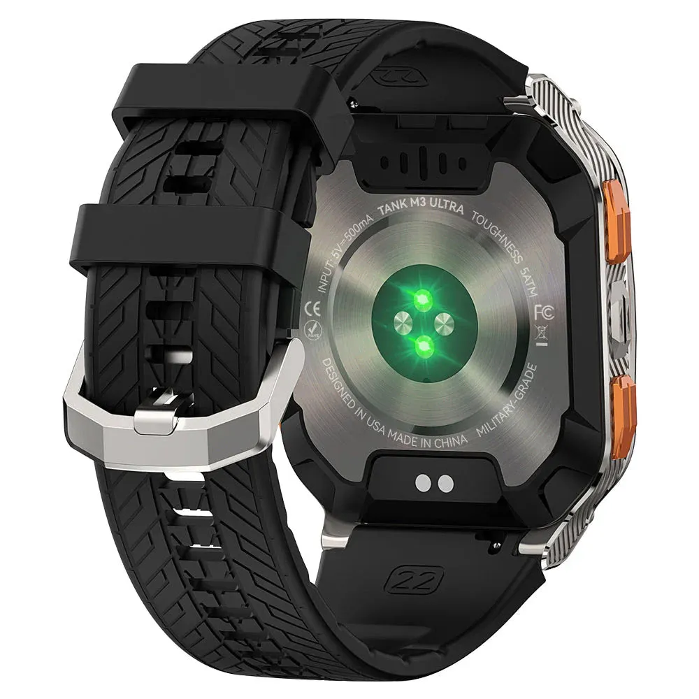 Kospet Tank M3 Ultra Smart Watch Silver Stainless Steel Case With Black Silicone Strap