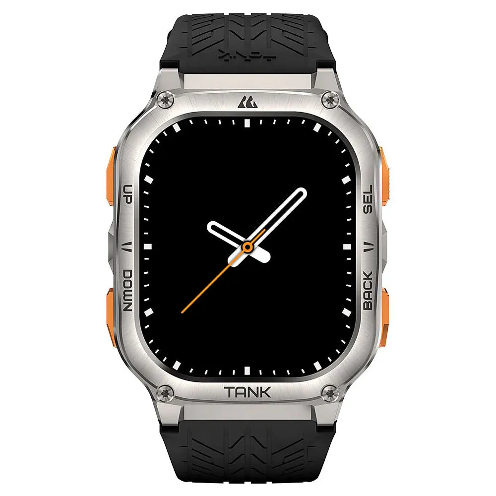 Kospet Tank M3 Ultra Smart Watch Silver Stainless Steel Case With Black Silicone Strap