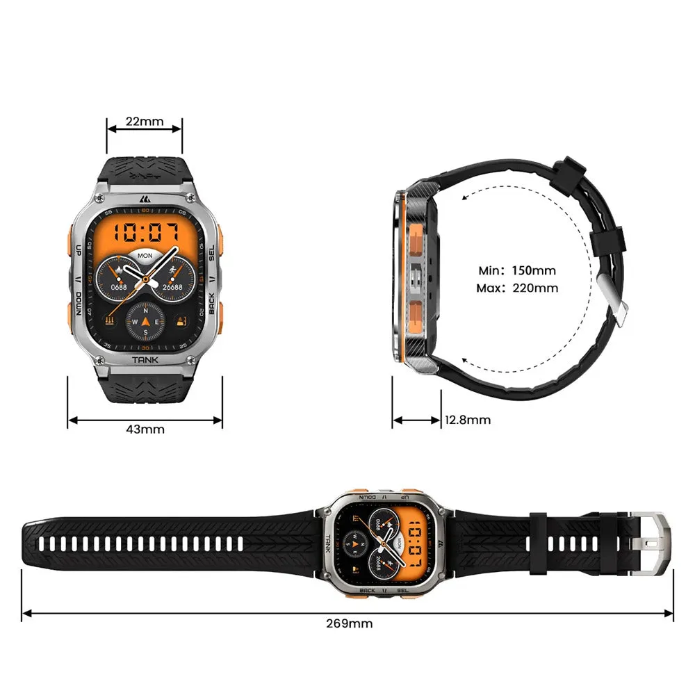 Kospet Tank M3 Ultra Smart Watch Silver Stainless Steel Case With Black Silicone Strap