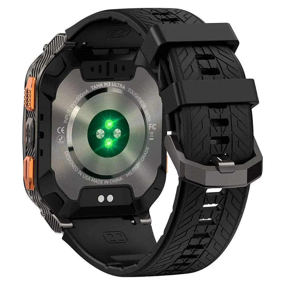 Kospet Tank M3 Ultra Smart Watch Silver Stainless Steel Case With Black Silicone Strap
