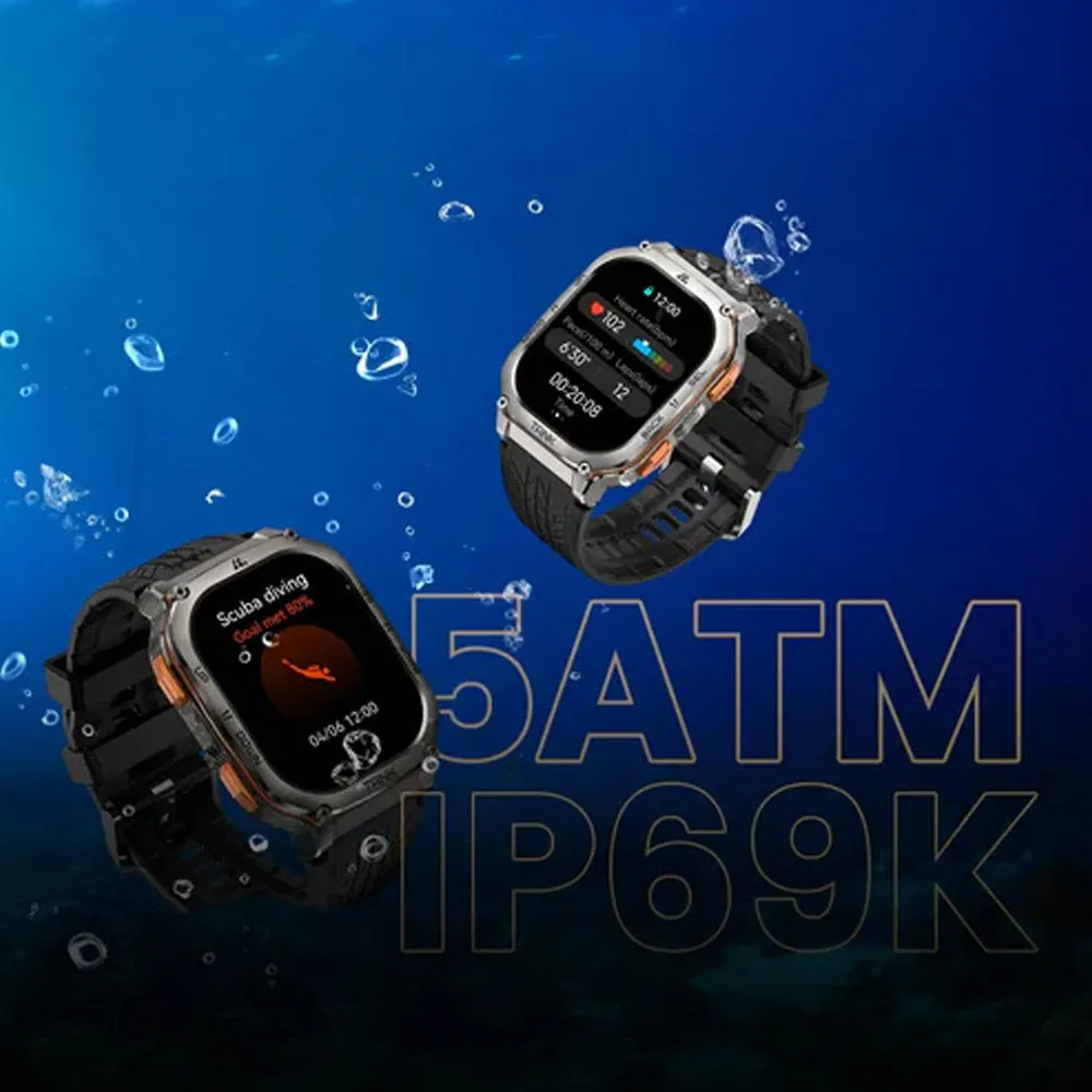 Kospet Tank M3 Ultra Smart Watch Silver Stainless Steel Case With Black Silicone Strap
