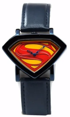 Man of Steel Superman Shield Watch - Blue - Leather Strap (MOS 5008)
