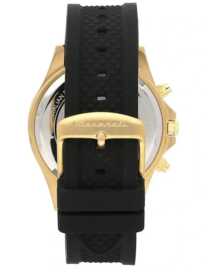 MASERATI SFIDA 44mm,chronograph,Yellow Gold PVD case,Screw Case Back and Crown Strap WR100m - R8871640001