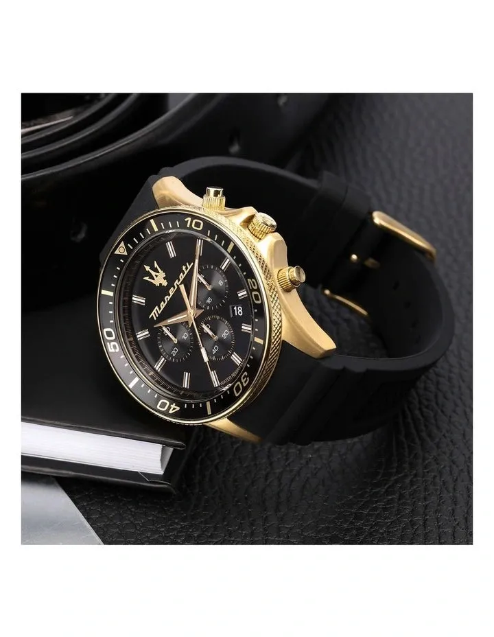 MASERATI SFIDA 44mm,chronograph,Yellow Gold PVD case,Screw Case Back and Crown Strap WR100m - R8871640001